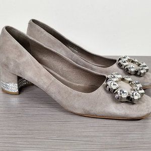 Jeffrey Campbell Crystal Ornament Pumps, Grey Suede, Womens Size 8.5 US